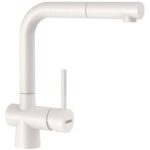 Baterie bucatarie Schock Laios Cristadur Polaris cu cap extractibil, aspect granit, cartus ceramic, alb polar
