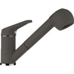Baterie bucatarie Schock Cosmo Cristalite Asphalt cu cap extractibil, 2 tipuri de jet, aspect granit, cartus ceramic, gri asfalt