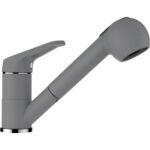 Baterie bucatarie Schock Cosmo Cristalite Croma cu cap extractibil, 2 tipuri de jet, aspect granit, cartus ceramic, gri