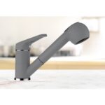 Baterie bucatarie Schock Cosmo Cristalite Croma cu cap extractibil, 2 tipuri de jet, aspect granit, cartus ceramic, gri - imagine 6