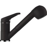 Baterie bucatarie Schock Cosmo Cristalite Nero cu cap extractibil, 2 tipuri de jet aspect granit, cartus ceramic, negru