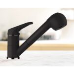 Baterie bucatarie Schock Cosmo Cristalite Nero cu cap extractibil, 2 tipuri de jet aspect granit, cartus ceramic, negru - imagine 4