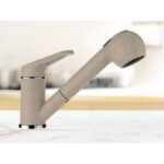 Baterie bucatarie Schock Cosmo Cristalite Sabbia cu cap extractibil, 2 tipuri de jet, aspect granit, cartus ceramic, crem - imagine 5