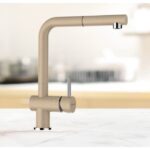 Baterie bucatarie Schock Epos Cristalite Moonstone cu cap extractibil, aspect granit, cartus ceramic, bej - imagine 4