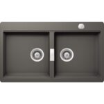 Chiuveta bucatarie Schock Horizont N-200 Cristadur Silverstone 860x500 mm cu sifon automat, granit, montare pe blat, gri inchis