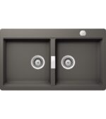 Chiuveta bucatarie Schock Horizont N-200 Cristadur Silverstone 860x500 mm cu sifon automat, granit, montare pe blat, gri inchis