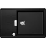 Chiuveta bucatarie Schock Tia D-100LS Cristadur Magma 780x500 mm cu sifon automat, granit, reversibila, montare pe blat, negru metalizat
