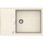 Chiuveta bucatarie Schock Tia D-100LS Cristadur Magnolia 780x500 mm cu sifon automat, granit, reversibila, montare pe blat, alb-crem
