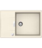 Chiuveta bucatarie Schock Tia D-100LS Cristadur Magnolia 780x500 mm cu sifon automat, granit, reversibila, montare pe blat, alb-crem