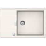 Chiuveta bucatarie Schock Tia D-100LS Cristadur Polaris 780x500 mm cu sifon automat, granit, reversibila, montare pe blat, alb polar