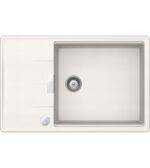 Chiuveta bucatarie Schock Tia D-100LS Cristadur Polaris 780x500 mm cu sifon automat, granit, reversibila, montare pe blat, alb polar