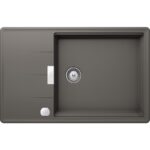 Chiuveta bucatarie Schock Tia D-100LS Cristadur Silverstone 780x500 mm cu sifon automat, granit, reversibila, montare pe blat, gri inchis