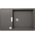 Chiuveta bucatarie Schock Tia D-100LS Cristadur Silverstone 780x500 mm cu sifon automat, granit, reversibila, montare pe blat, gri inchis