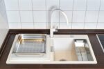 Chiuveta bucatarie Schock Horizont N-200 Cristadur Polaris 860x500 mm cu sifon automat, granit, montare pe blat, alb polar - imagine 8