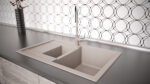 Chiuveta bucatarie Schock Manhattan D-150S Cristalite Alpina 780x500 mm, granit, reversibila, montare pe blat, alb - imagine 6