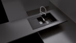 Chiuveta bucatarie Schock Mono D-150 Cristadur Magma 860x510 mm, granit, reversibila, montare pe blat, negru metalizat - imagine 5