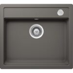 Chiuveta bucatarie Schock Mono N-100 Cristadur Silverstone 570x510 mm cu sifon automat, granit, montare pe blat, gri inchis