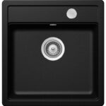 Chiuveta bucatarie Schock Mono N-100S Cristadur Magma 490x510 mm cu sifon automat, granit, montare pe blat, negru metalizat