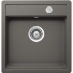 Chiuveta bucatarie Schock Mono N-100S Cristadur Silverstone 490x510 mm cu sifon automat, granit, montare pe blat, gri inchis