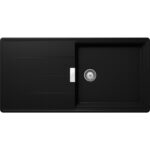 Chiuveta bucatarie Schock Tia D-100L Cristadur Puro 1000x500 mm cu sifon automat, granit, reversibila, montare pe blat, negru intens