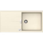 Chiuveta bucatarie Schock Tia D-100 Cristadur Magnolia 860x500 mm cu sifon automat, granit, reversibila, montare pe blat, alb-crem