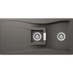 Chiuveta bucatarie Schock Waterfall D-150 Cristadur Silverstone 1000x500 mm, granit, reversibila, montare pe blat, gri inchis