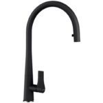 Baterie bucatarie Schock Gota Cristadur Negru cu cap extractibil, aspect granit, cartus ceramic
