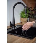 Baterie bucatarie Schock Gota Cristadur Negru cu cap extractibil, aspect granit, cartus ceramic - imagine 6