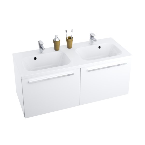sd1200 Set baza si lavoar dublu Ravak Chrome SD 1200, alb, 120x49x47 cm - imagine 1