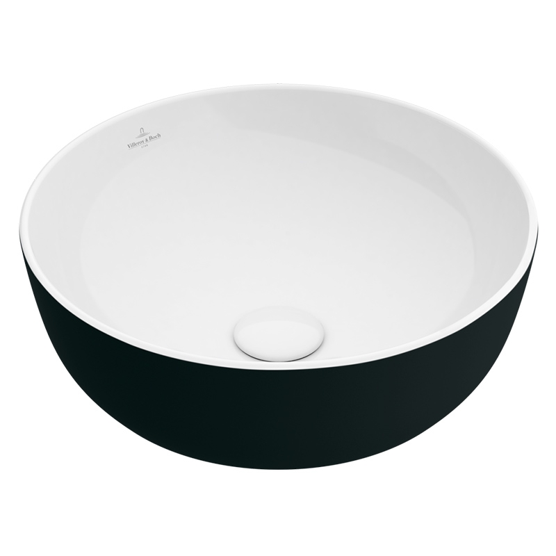 112728_lavoar_blat_villeroy_boch_artis_rotund_43cm_negru_lucios Lavoar rotund pe blat Villeroy&Boch Artis, 43x43x13 cm, alb/negru - imagine 1