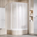 Cabina de dus semirotunda Ravak Supernova Sabina, 90×90 cm, profil alb