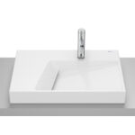 Lavoar pe blat din portelan Roca Horizon Geometric, 60x42x8 cm, alb lucios