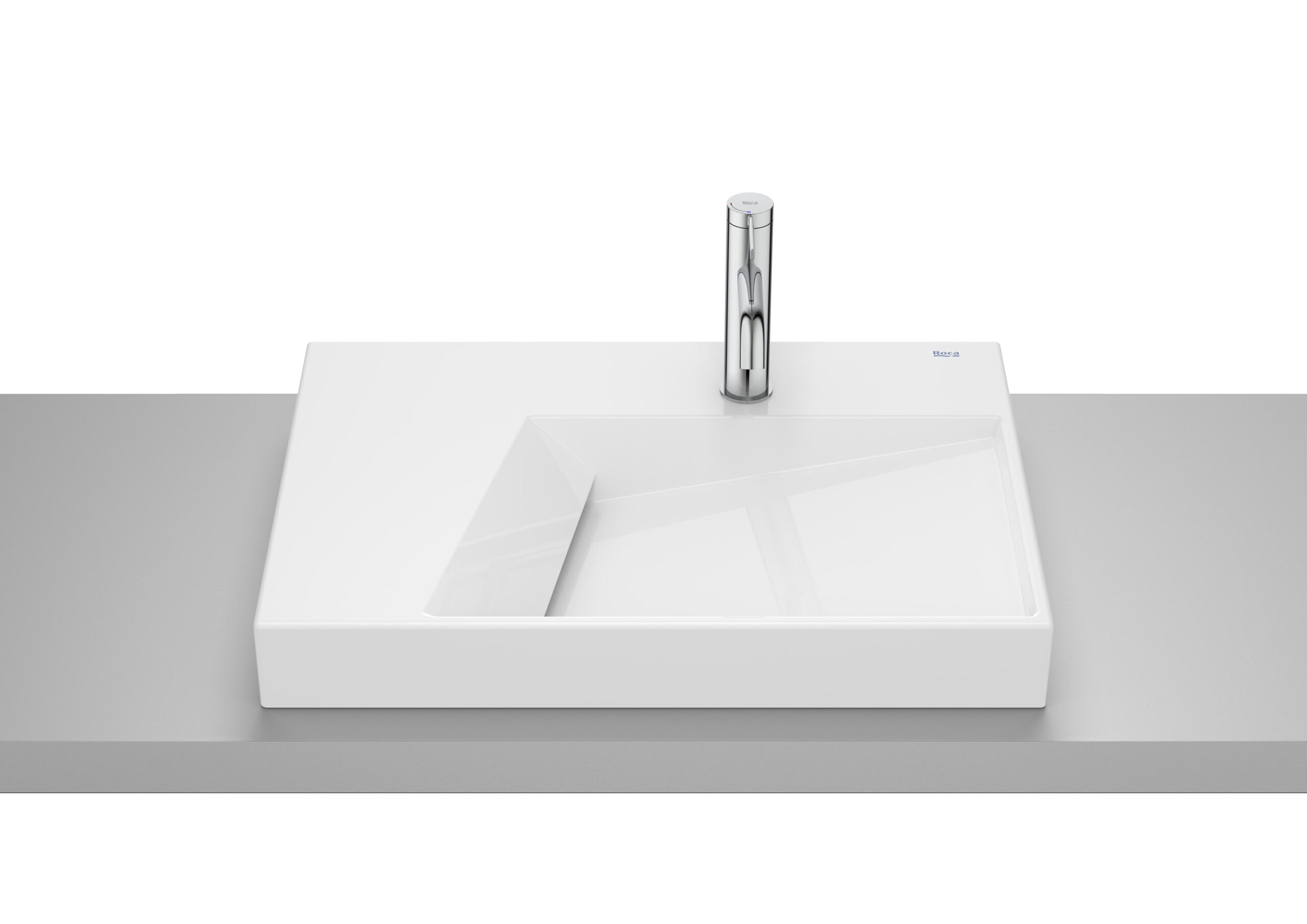 ROCA_TRAD_HORIZON_A32727600B_TVM_A391_00_t_Product_Pictures_TF_Mob_prod_xxl_v2 Lavoar pe blat din portelan Roca Horizon Geometric, 60x42x8 cm, alb lucios - imagine 1