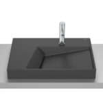Lavoar pe blat din portelan Roca Horizon Geometric, 60x42x8 cm, negru mat