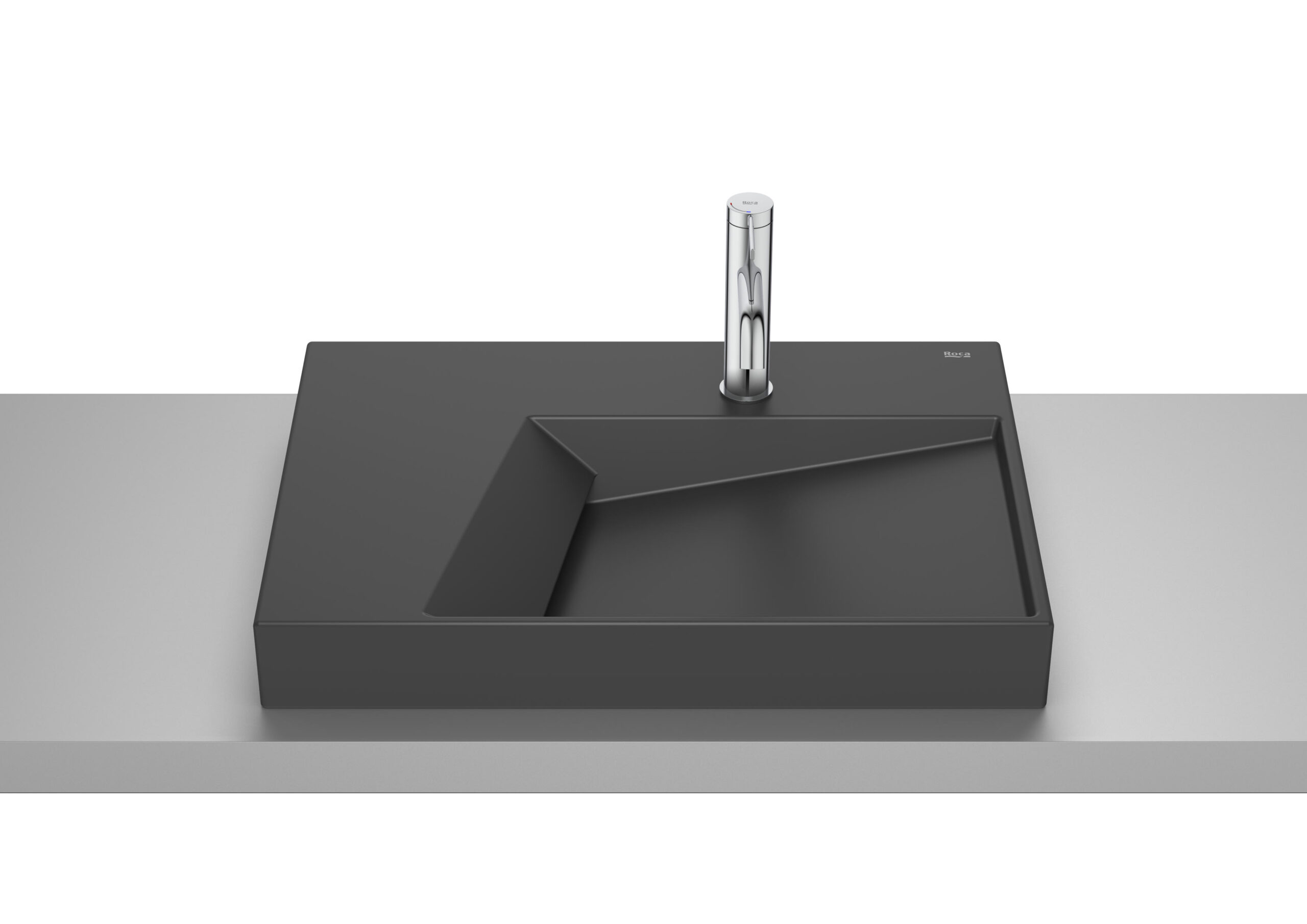 ROCA_TRAD_HORIZON_A32727608B_TVM_B869_00_t_Product_Pictures_TF_Mob_prod_xxl_v2 Lavoar pe blat din portelan Roca Horizon Geometric, 60x42x8 cm, negru mat - imagine 1