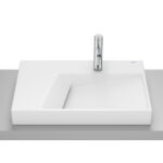 Lavoar pe blat din portelan Roca Horizon Geometric, 60x42x8 cm, alb mat