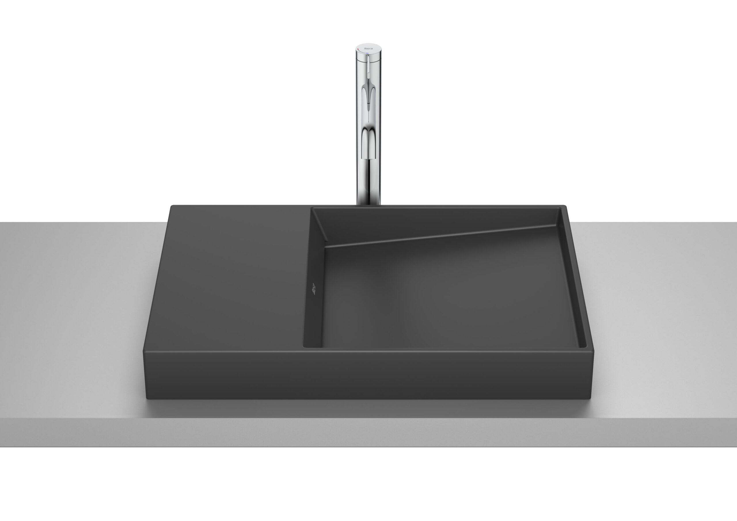 Lavoar pe blat din portelan Roca Horizon Dash, 60x38x8 cm, negru mat - imagine 1