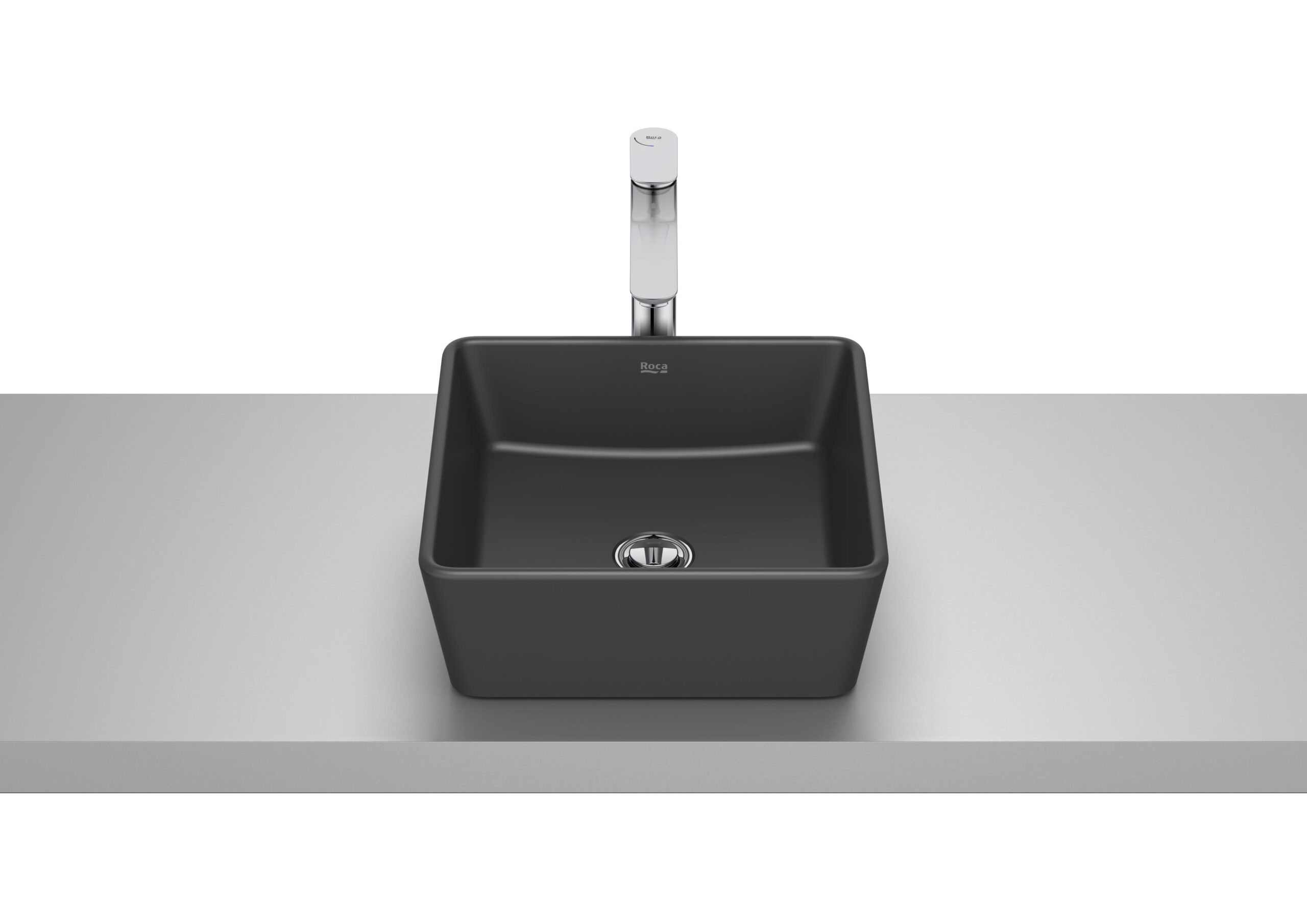Lavoar pe blat din portelan Roca Optica, 35x35x13 cm, negru mat - imagine 1