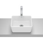Lavoar pe blat din portelan, Roca Optica, 35x35x13 cm, alb mat