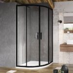 Cabina de duș semirotunda Ravak Blix Slim BLSCP4, 80x80 cm, profil negru mat