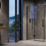 Perete fix cabina dus Ravak Cool COPS, 100x195 cm, negru+sticla transparenta