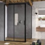 Perete fix de dus Ravak Blix Slim BLSPS, 90x195 cm, profil negru+sticla transparenta