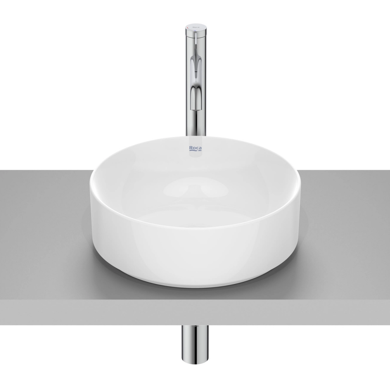 939e_a32768j000_roca_1_1280x720 Lavoar pe blat din Fineceramic Roca Ona, Ø37 cm, alb lucios - imagine 1