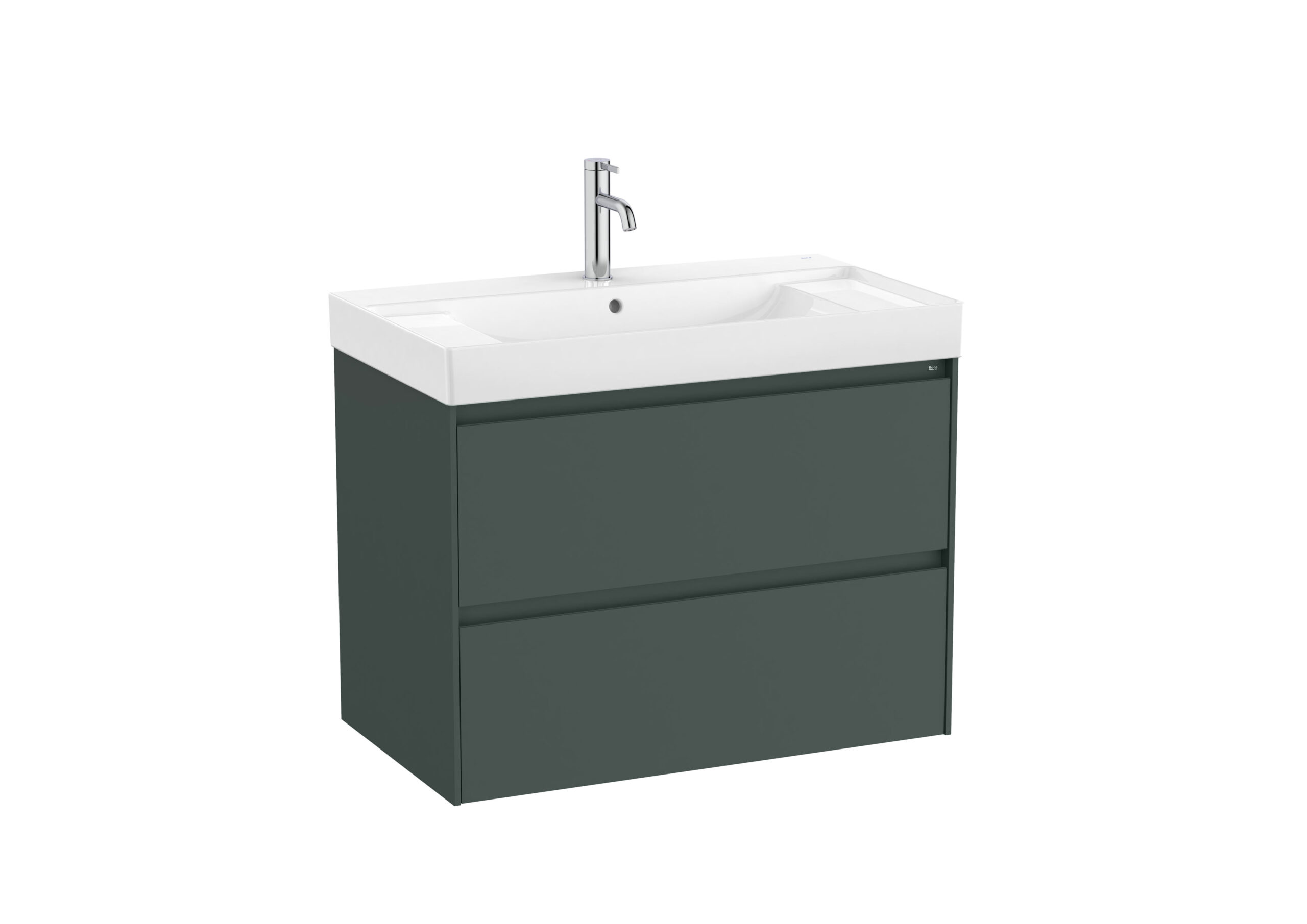 mobilier-baie-cu-dou-sertare-i-lavoar-cu-orifi_8021_1_17650987848604 Set mobilier bază și lavoar cu două sertare Roca Ona, 80 cm, matt green - imagine 1