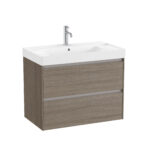 Set mobilier bază și lavoar cu două sertare Roca Ona, 80 cm, dark elm