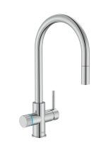Baterie bucătărie cu funcție suplimentară pentru filtrarea apei Roca Aquafy, cap extractabil, crom lucios
