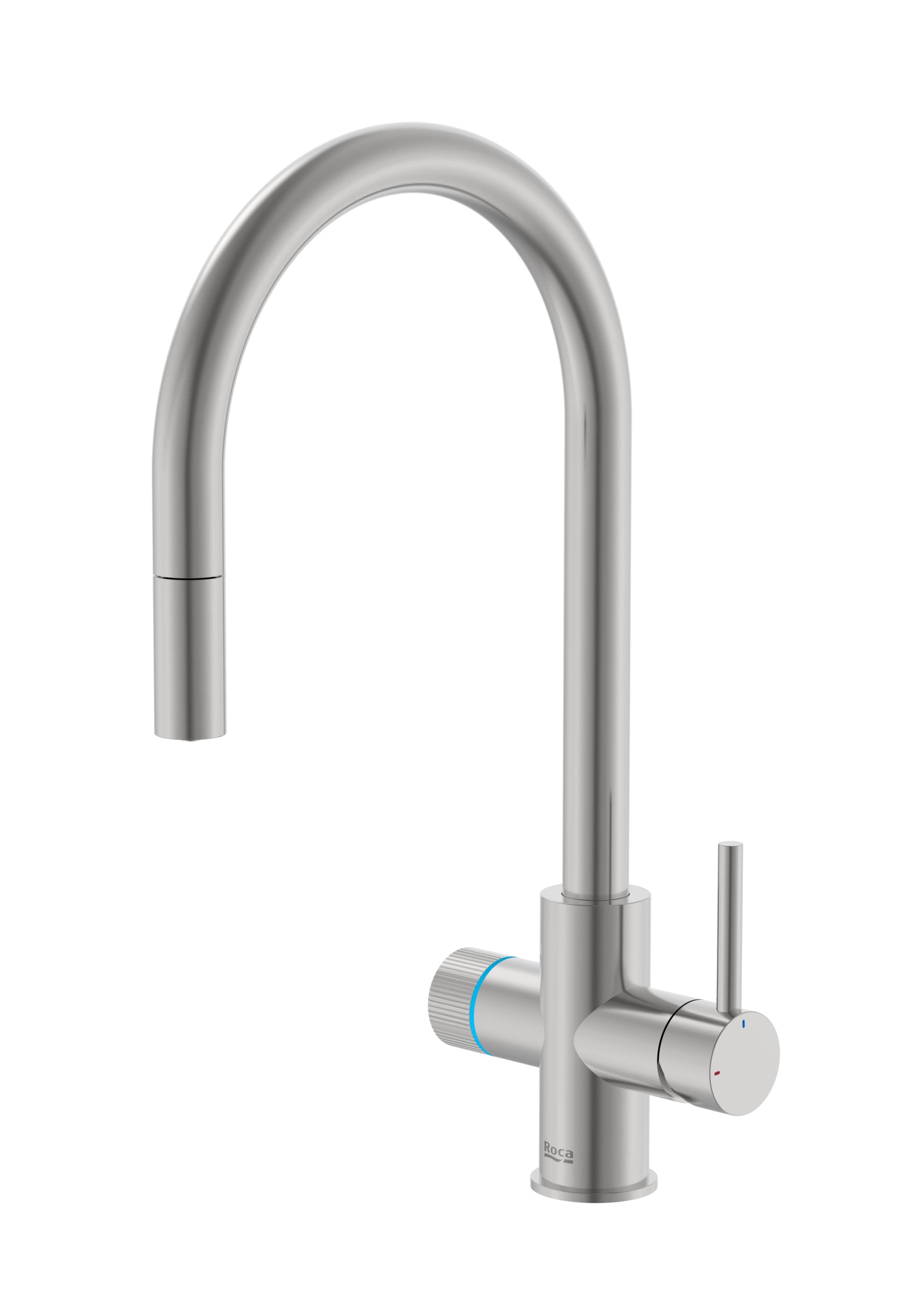 Baterie bucătărie cu funcție suplimentară pentru filtrarea apei Roca Aquafy, cap extractabil, inox periat - imagine 3