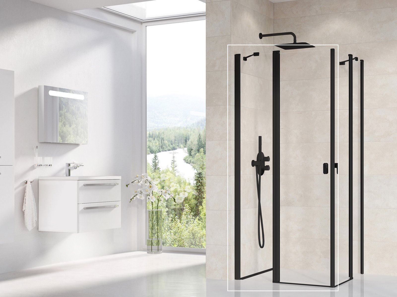 ravak_chrome_crv2_1qva0300z1_02 Cabină de duș Ravak Chrome CRV2, 120x195 cm, profil negru+sticlă transparentă - imagine 1