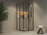 Cabină de duș pătrată Ravak Roll RORV2, 80x80 cm, profil negru+sticlă clară