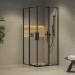 Cabină de duș pătrată Ravak Roll RORV2, 90x90 cm, profil negru+sticlă clară